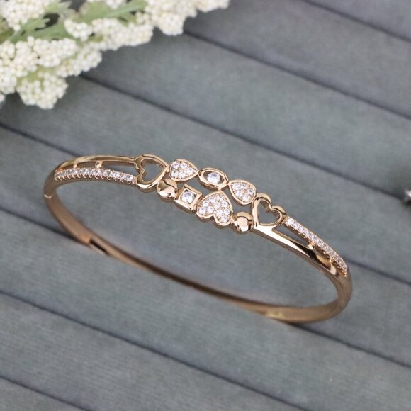 Rose Gold Heart Charm Bangle with Cubic Zirconia Accents, XPBL0602 - Picture 11 of 12